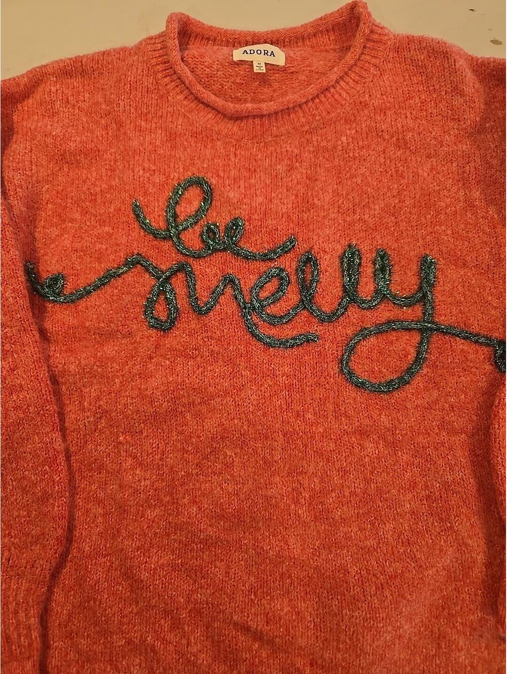 Adora oversized Heathered red 'Be Merry' Pullover Sweater Medium